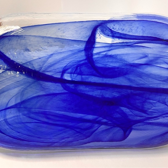 Glass Cobalt Blue Swirl Trinket Serving Tray Dish - Picture 9 of 15